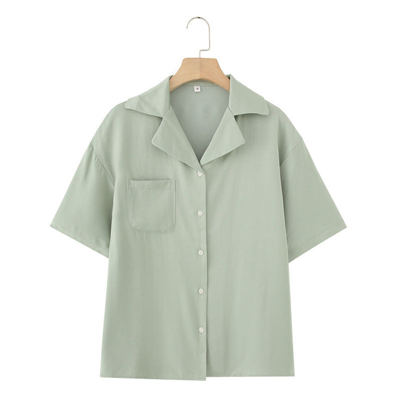 French Lapel Short Sleeve Shirt Outfit Loose Shorts Two-piece Set