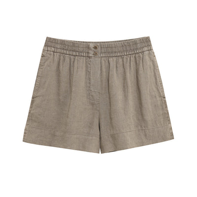 Long Linen Sleeves V-neck Shirt Mid-waist Shorts