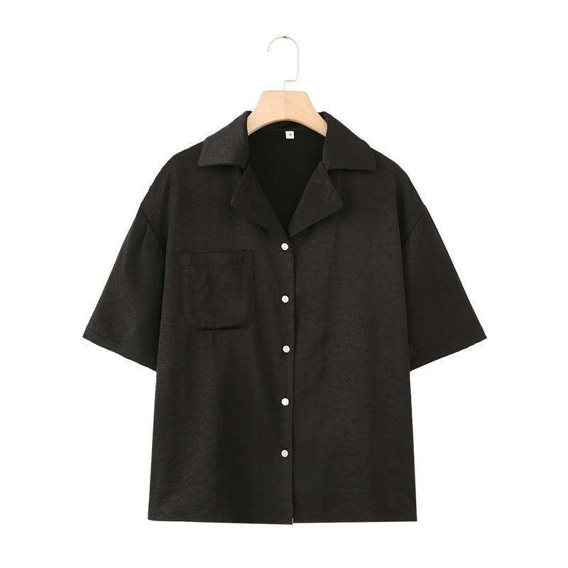 French Lapel Short Sleeve Shirt Outfit Loose Shorts Two-piece Set