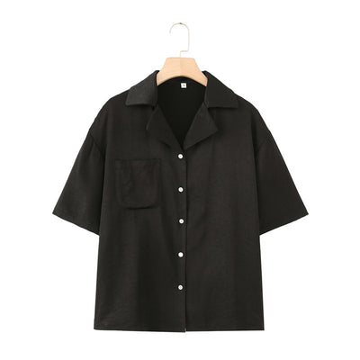 French Lapel Short Sleeve Shirt Outfit Loose Shorts Two-piece Set
