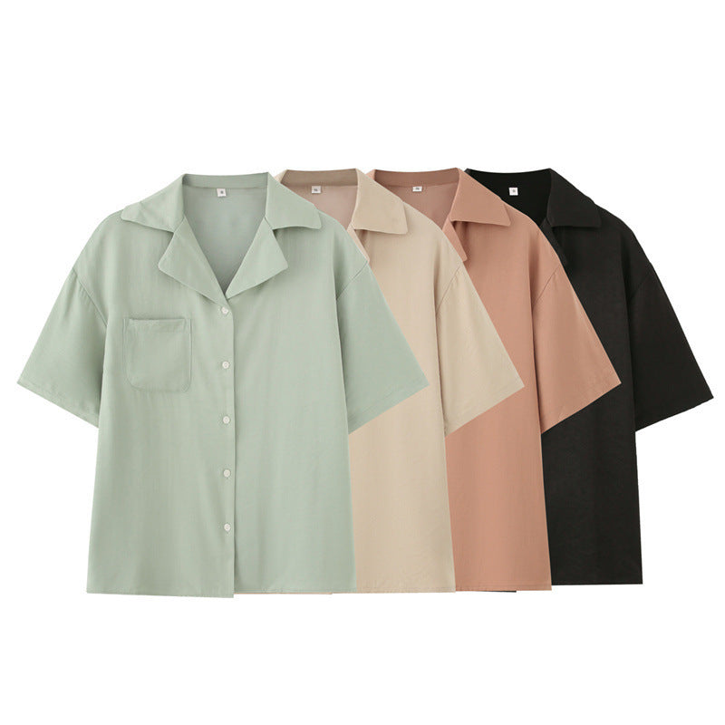 French Lapel Short Sleeve Shirt Outfit Loose Shorts Two-piece Set