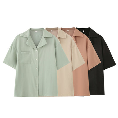 French Lapel Short Sleeve Shirt Outfit Loose Shorts Two-piece Set