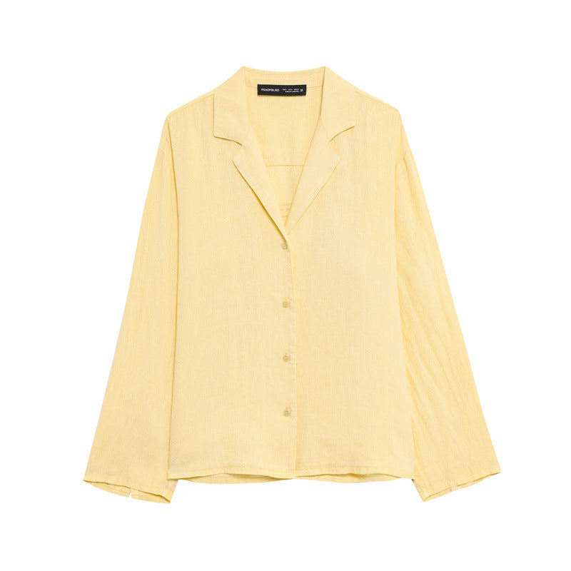 Long Linen Sleeves V-neck Shirt Mid-waist Shorts