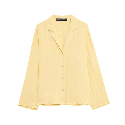 Long Linen Sleeves V-neck Shirt Mid-waist Shorts