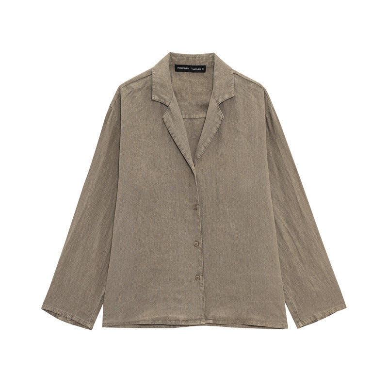Long Linen Sleeves V-neck Shirt Mid-waist Shorts