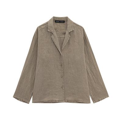 Long Linen Sleeves V-neck Shirt Mid-waist Shorts