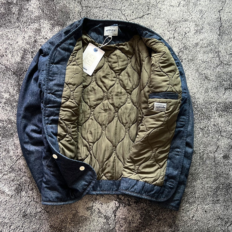 Collarless Denim Cotton-padded Coat Loose