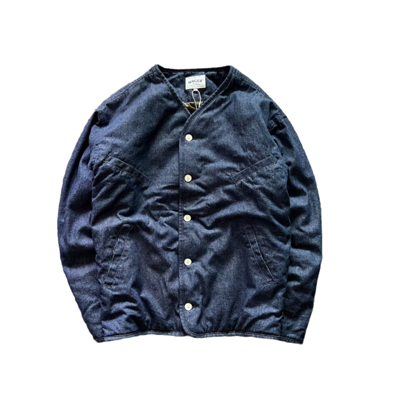 Collarless Denim Cotton-padded Coat Loose