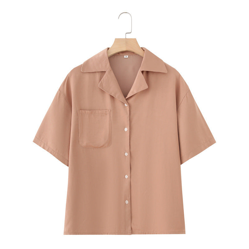 French Lapel Short Sleeve Shirt Outfit Loose Shorts Two-piece Set