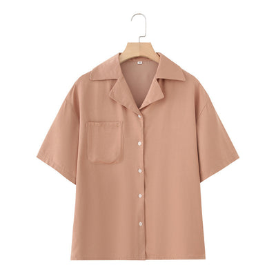 French Lapel Short Sleeve Shirt Outfit Loose Shorts Two-piece Set