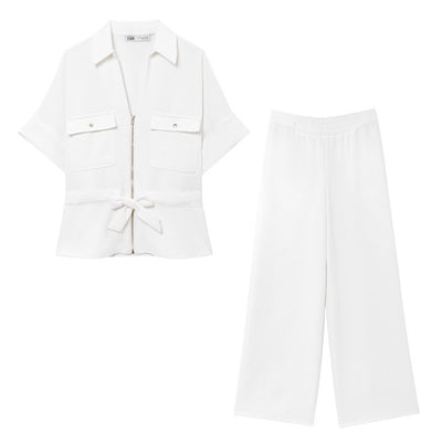 Spring And Summer Travel Hunting Shirt Crepe Wide Leg Pants