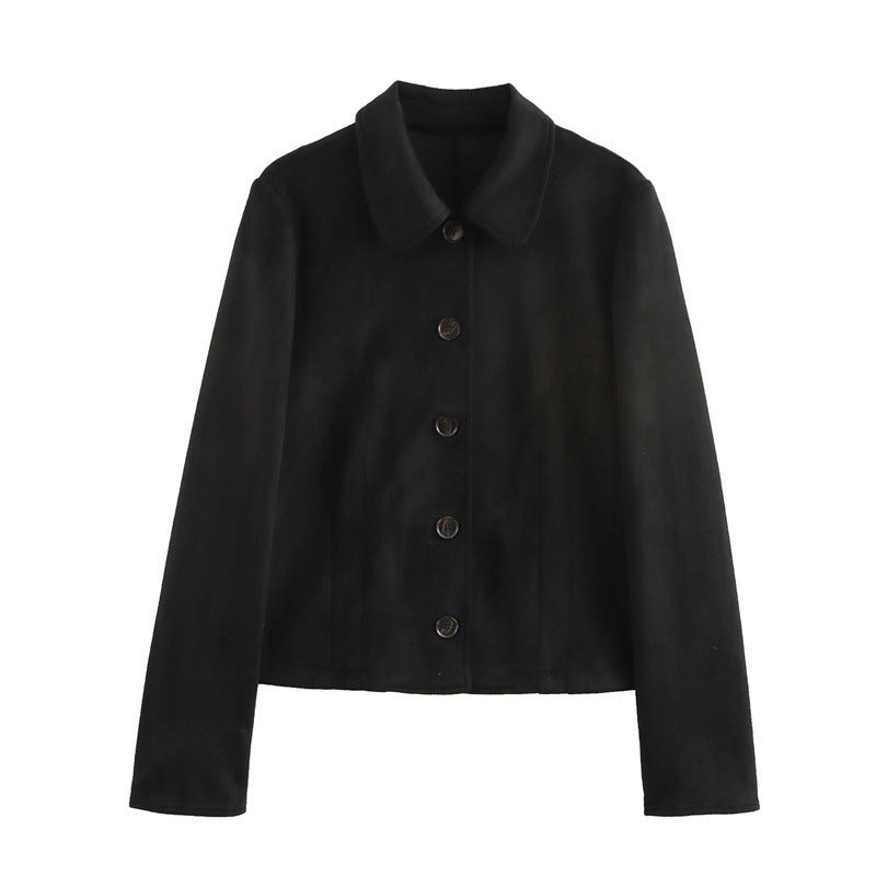 Suede Texture Effect Long Sleeve Short Jacket Jacket Casual Mid-length Dress Set