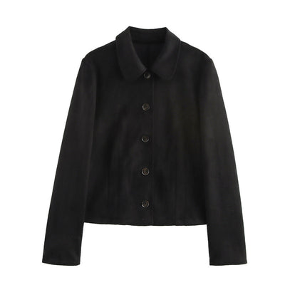 Suede Texture Effect Long Sleeve Short Jacket Jacket Casual Mid-length Dress Set