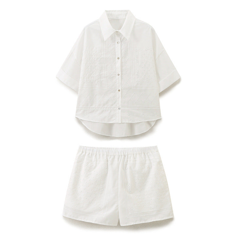 Embroidered Polyester Shorts Silk Shirt