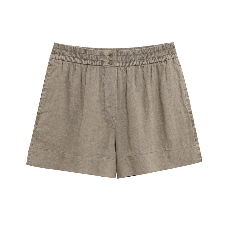 Long Linen Sleeves V-neck Shirt Mid-waist Shorts