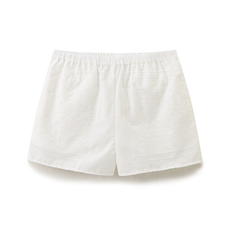 Embroidered Polyester Shorts Silk Shirt