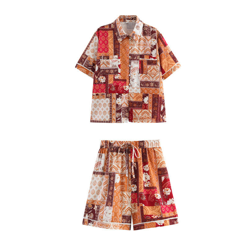 Ethnic Vacation Style Printed Short-sleeved Shorts Two-piece Suit