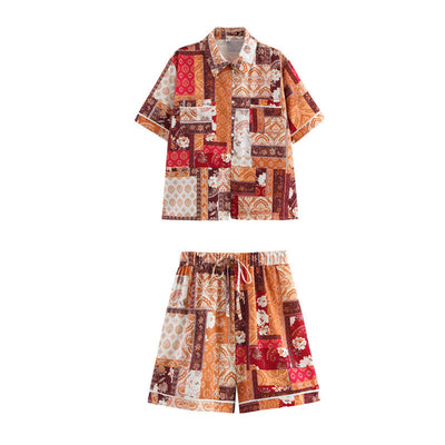Ethnic Vacation Style Printed Short-sleeved Shorts Two-piece Suit