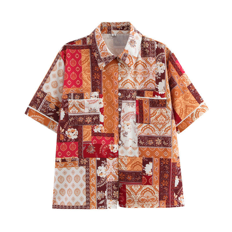 Ethnic Vacation Style Printed Short-sleeved Shorts Two-piece Suit